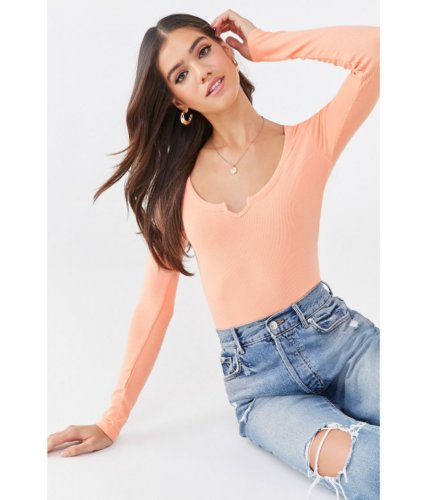 Imbracaminte femei forever21 notched ribbed top cantaloupe