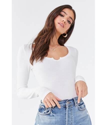Imbracaminte femei forever21 notched ribbed top ivory