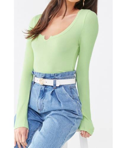 Imbracaminte femei forever21 notched ribbed top light green