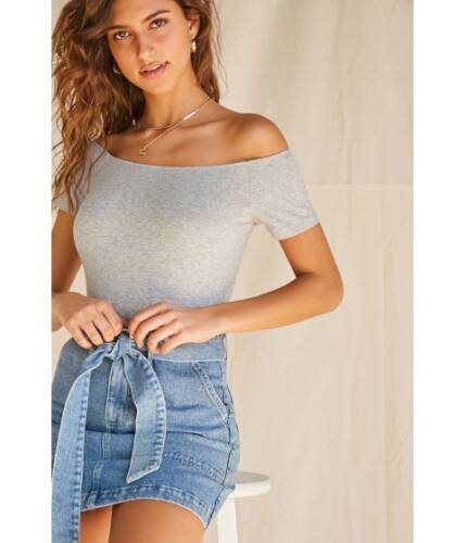 Imbracaminte femei forever21 off-the-shoulder cheeky bodysuit heather grey
