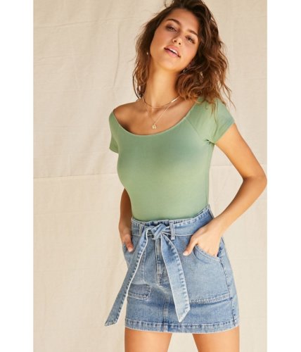 Imbracaminte femei forever21 off-the-shoulder cheeky bodysuit sage