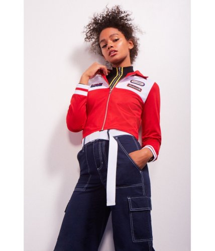 Imbracaminte femei forever21 patch cropped track jacket redwhite