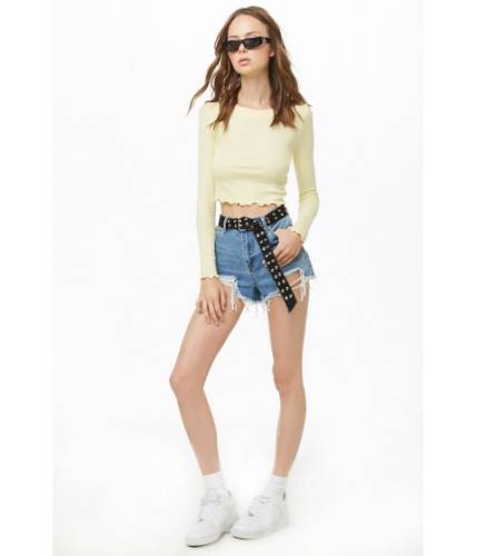 Imbracaminte femei forever21 ribbed lettuce-edge crop top light yellow