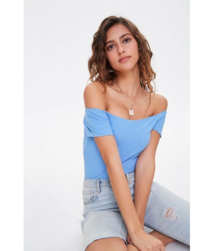 Imbracaminte femei forever21 ribbed off-the-shoulder bodysuit blue