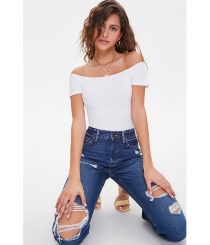Imbracaminte femei forever21 ribbed off-the-shoulder bodysuit white