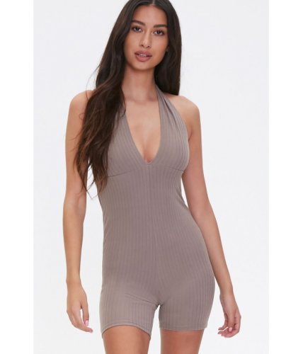 Imbracaminte femei forever21 ribbed plunging romper taupe