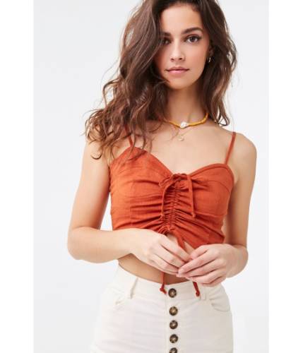 Imbracaminte femei forever21 ruched self-tie cropped cami rust