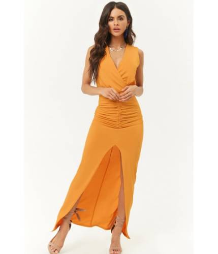 Imbracaminte femei forever21 ruched surplice maxi dress mustard
