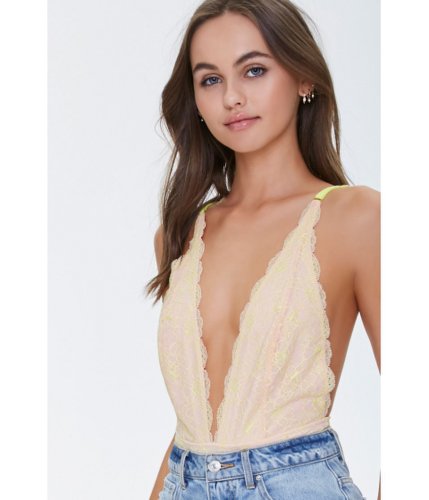 Imbracaminte femei forever21 scalloped lace plunging bodysuit nudeyellow