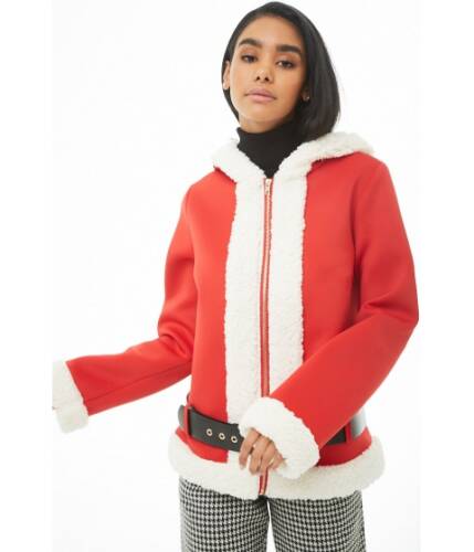 Imbracaminte femei forever21 scuba knit santa jacket redwhite
