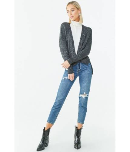 Imbracaminte femei forever21 sequin high-low cardigan charcoalsilver