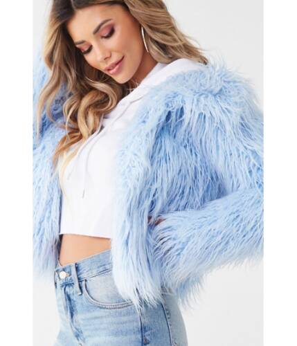 Imbracaminte femei forever21 shaggy faux fur coat light blue