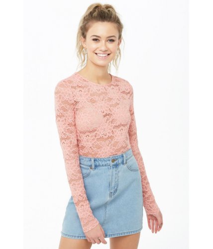 Imbracaminte femei forever21 sheer floral lace top salmon