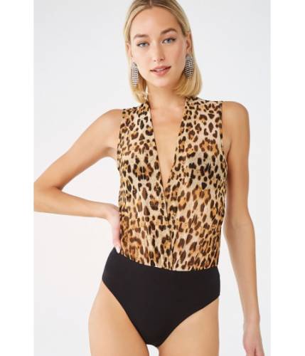 Imbracaminte femei forever21 sheer mesh leopard print bodysuit brownblack