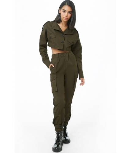 Imbracaminte femei forever21 stand collar cropped jacket olive