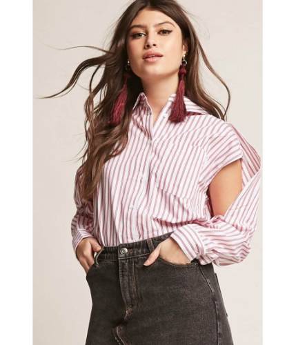 Imbracaminte femei forever21 stripe split-sleeve shirt redwhite