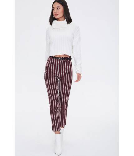 Imbracaminte femei forever21 striped belted ankle pants burgundywhite