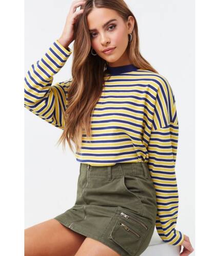Imbracaminte femei forever21 striped boxy sweatshirt navyyellow