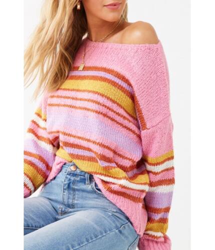Imbracaminte femei forever21 striped drop-sleeve sweater pinkmulti