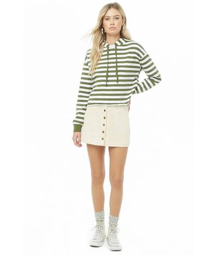 Imbracaminte femei forever21 striped hooded top olivewhite