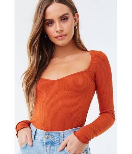 Imbracaminte femei forever21 sweetheart neck ribbed top rust