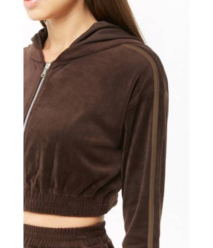 Imbracaminte femei forever21 velour cropped zip-up hoodie cocoa