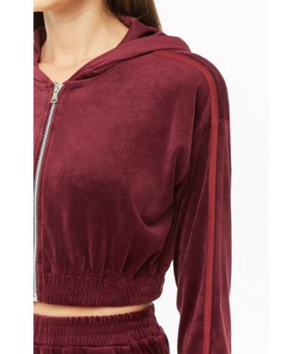 Imbracaminte femei forever21 velour cropped zip-up hoodie wine