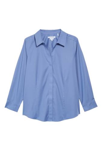 Imbracaminte femei foxcroft ellen solid stretch cotton top plus size coastal blue