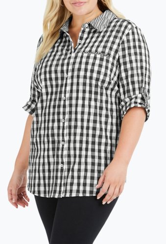 Imbracaminte femei foxcroft reece 34 sleeve gingham plaid crinkle shirt plus size black