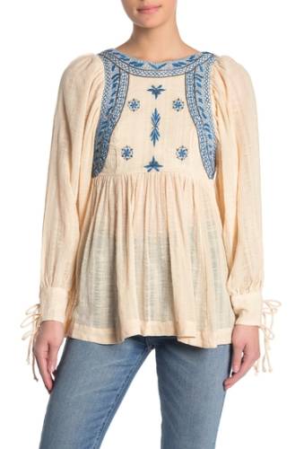 Imbracaminte femei free people bali birdie embroidered top ivory-blue