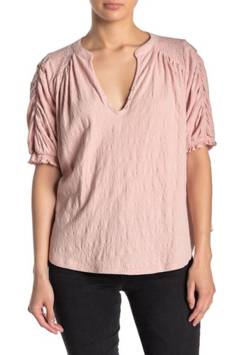 Imbracaminte femei free people fever dream ruched sleeve shirt pale pink