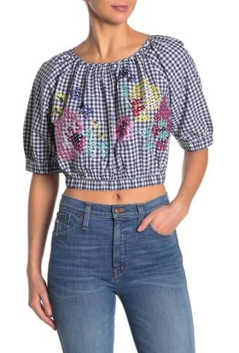 Imbracaminte femei french connection lavande embroidered gingham crop top indigosum