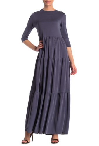 Imbracaminte femei go couture layered 34 sleeve maxi dress denim