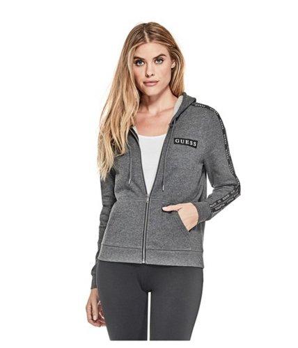Imbracaminte femei guess bevy logo stripe zip hoodie dark charcoal heather