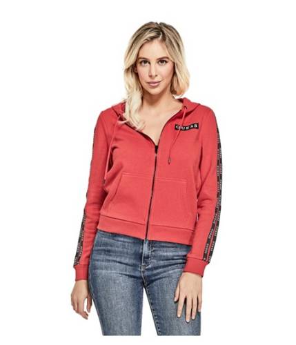 Imbracaminte femei guess bevy logo stripe zip hoodie rugby red