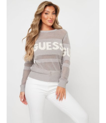 Imbracaminte femei guess frankie mesh logo sweater light melange grey
