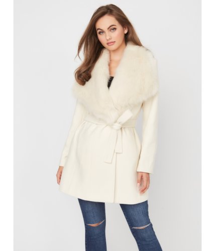 Imbracaminte femei guess mandy faux-fur collar coat warm white