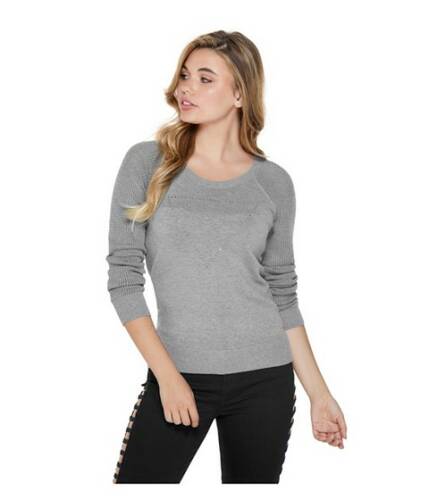 Imbracaminte femei guess pammy mesh logo sweater cloudy grey heather