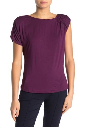 Imbracaminte femei h by bordeaux asymmetrical ruched short sleeve t-shirt raisin