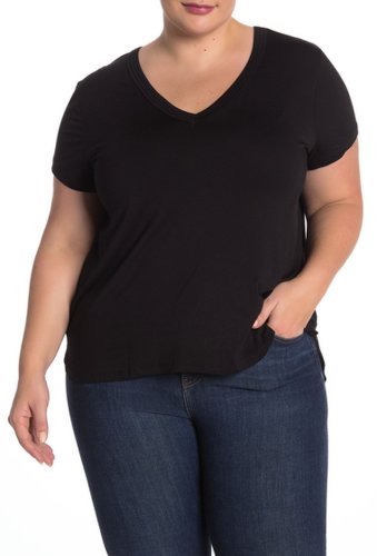Imbracaminte femei h by bordeaux double v-neck t-shirt plus size black