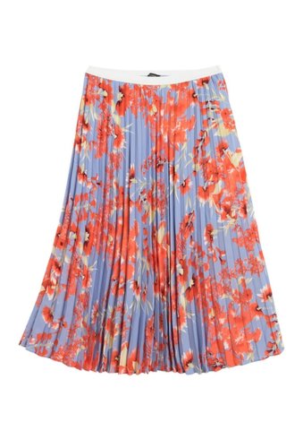 Imbracaminte femei halogen floral print pleated midi skirt regular petite blue cherry blossom