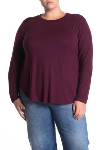Imbracaminte femei halogen long sleeve shirttail hem t-shirt plus size burgundy stem