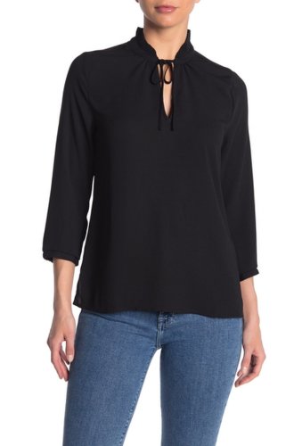 Imbracaminte femei halogen pleated neck 34 sleeve keyhole blouse regular petite black