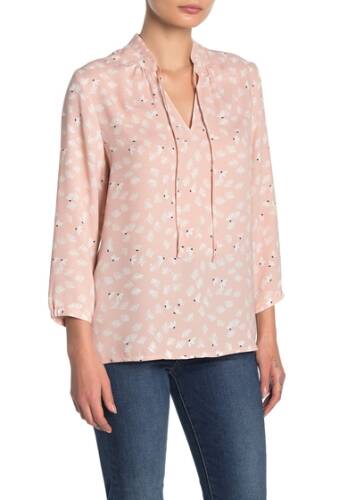 Imbracaminte femei halogen pleated neck 34 sleeve keyhole blouse regular petite pink smoke vanishing flrl