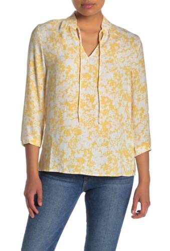 Imbracaminte femei halogen pleated neck 34 sleeve keyhole blouse regular petite yellow ochre color flrl
