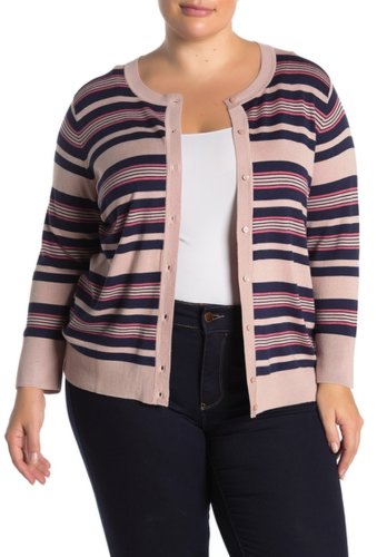 Imbracaminte femei halogen striped button front cardigan plus size pink multi variegated stp