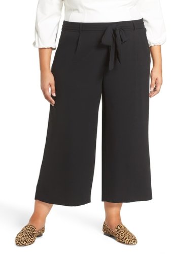 Imbracaminte femei halogen tie waist wide leg cropped pants plus size black