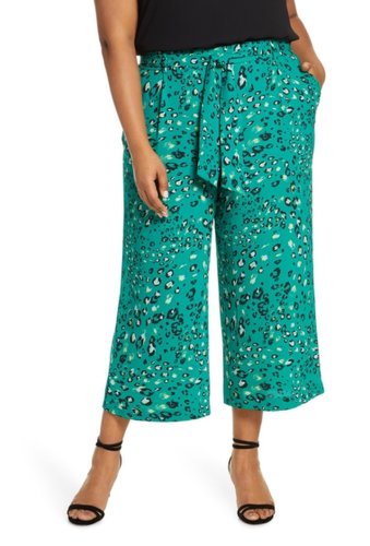 Imbracaminte femei halogen tie waist wide leg cropped pants plus size green neon animal prt