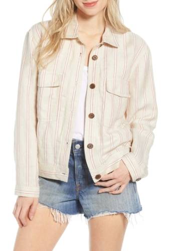 Imbracaminte femei hinge stripe linen blend trucker jacket tan nantucket seasonal stripe