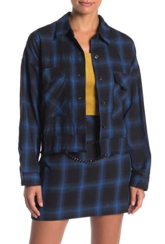 Imbracaminte femei honey punch plaid frayed hem button front shirt jacket blue plaid